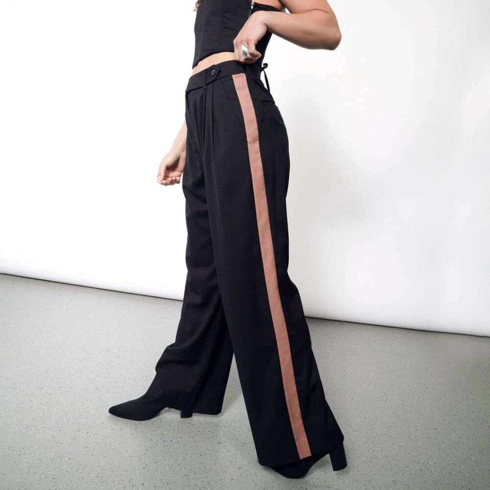Wildfang The Empower Colorblock Wide Leg Trouser Size 6 Black / Rose Brown